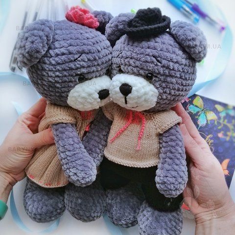 Вязаные игрушки ручной работы "Сладкая парочка мишек" I-016 фото