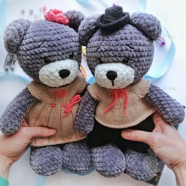 Вязаные игрушки ручной работы "Сладкая парочка мишек" I-016 фото
