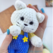 Вязаная игрушка ручной работы "Котик в жёлтой кофточке и голубых штанишках" I-048 фото 2