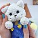 Вязаная игрушка ручной работы "Котик в жёлтой кофточке и голубых штанишках" I-048 фото 3