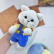 Вязаная игрушка ручной работы "Котик в жёлтой кофточке и голубых штанишках" I-048 фото 1